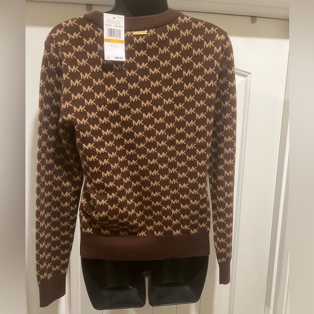 Michael Michael Kors MK Monogram Knit Sweater | Size S | Saddle Brown | NWT - Picture 4 of 6